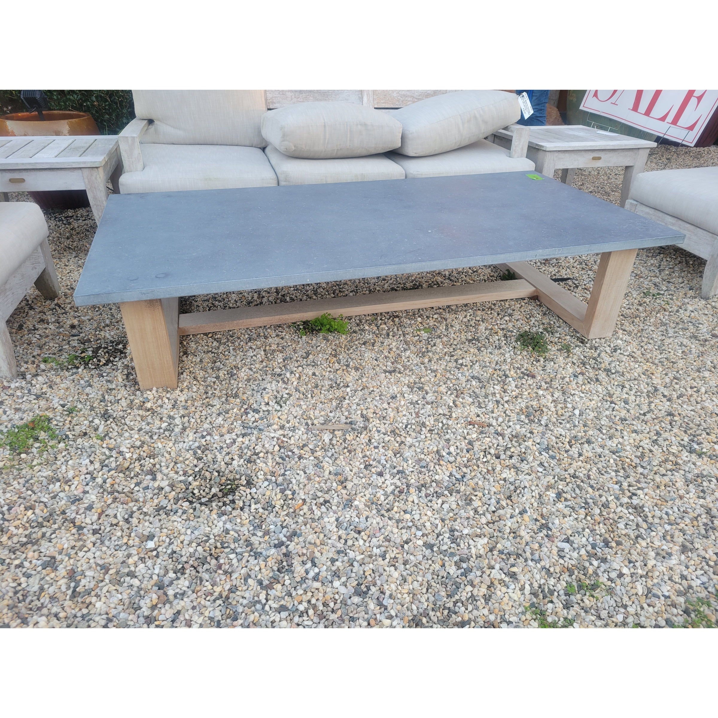 Rectangular Stone Top Teak Coffee Table by Manutti