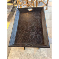 Asprey Style Leather Tray w/ Leather-Covered Wood Base Stand