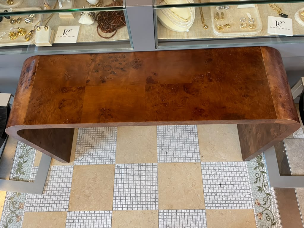 Walnut  Burlwood Waterfall Console Table (AS IS)