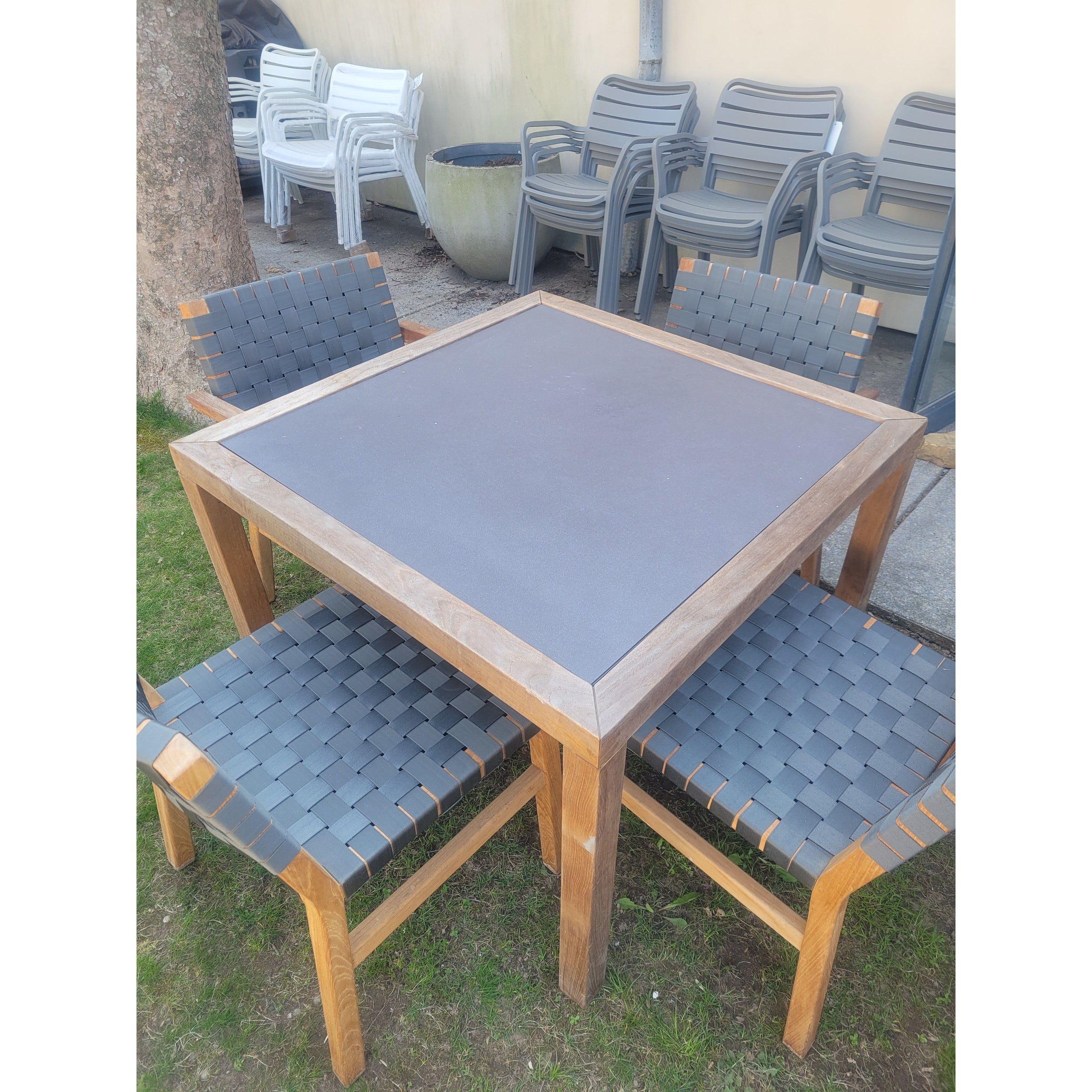 Teak Dining Table w/ Reversible Gray to Off-White Ceramic Top by Janus et Cie