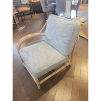 2-Pc 1950s Rattan Sofa w/ Blue Cushions & Ottoman - colletteconsignment.com