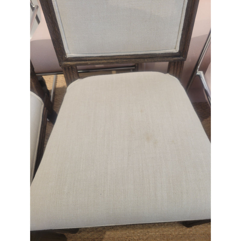 SET of 8 French Linen & Oak Dining Chairs by RH (Inc. 2 w/ Arms) - AS IS