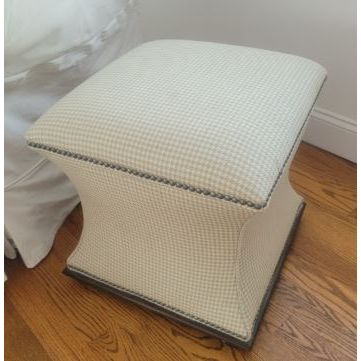 Green Houndstooth Upholstered Nailhead Ottoman