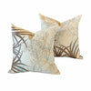 Pair of Turquoise & Tan  Leaf Pattern on Cream Throw Pillows, 18"Sq