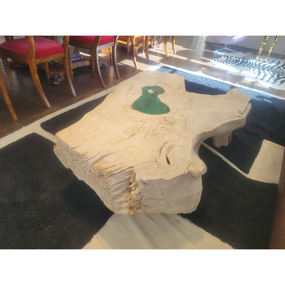 Live Edge Wood Coffee Table w/ Green Resin Pool - colletteconsignment.com