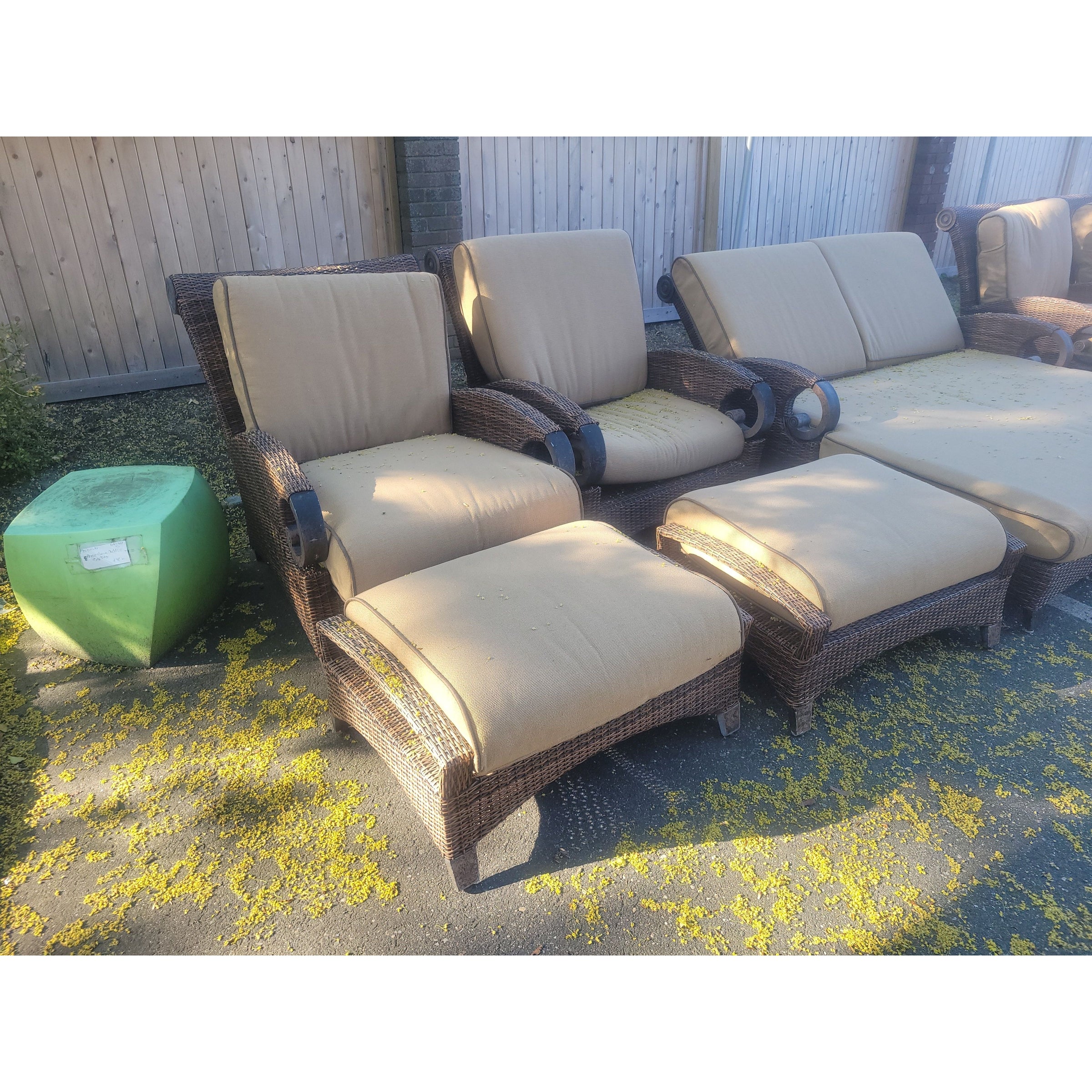 PAIR of Grand Manor Resin Wicker Chairs w/ Ottomans by Cast Classics (AS IS)