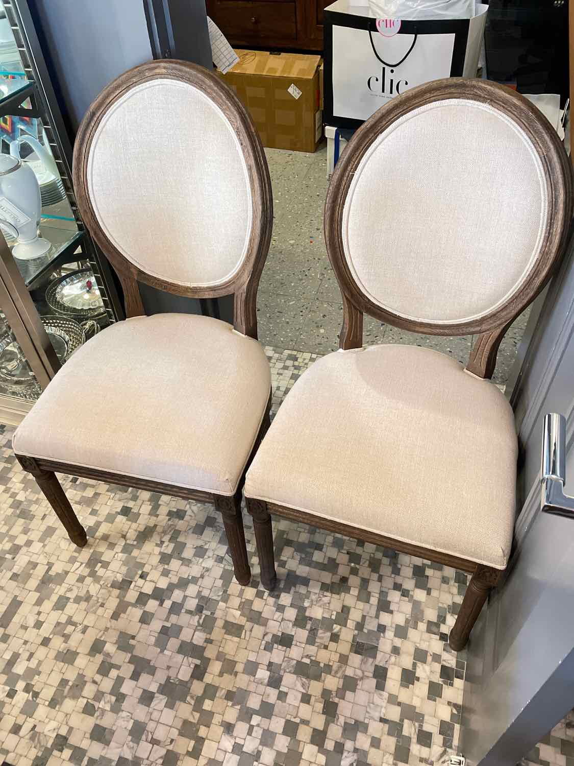 SET of 8 French Linen & Wood Dining Side Chairs by RH