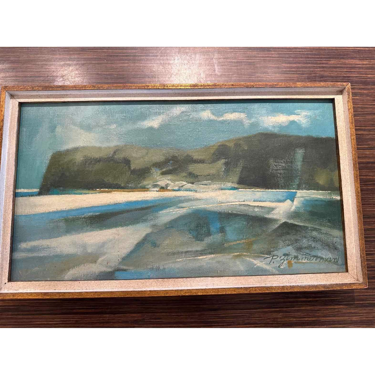 Signed Oil Painting 'Low Tide',  by Paul Zimmerman, 21.25" L x 12.38' H x 2" D - colletteconsignment.com