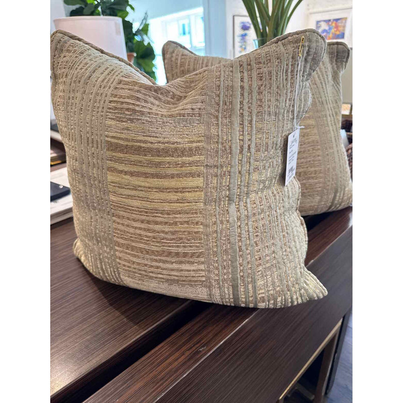 PAIR of Custom Gold Square Pillows w/ Down Inserts - colletteconsignment.com