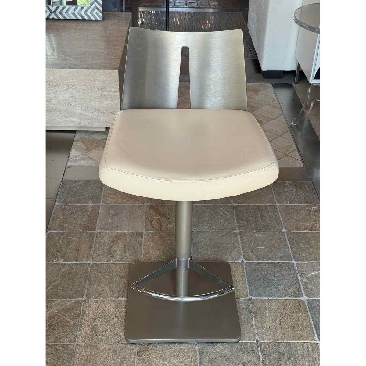 SET of 4 Gray Powder-Coated Steel Swivel Stools w/ Leather Seats - AS IS