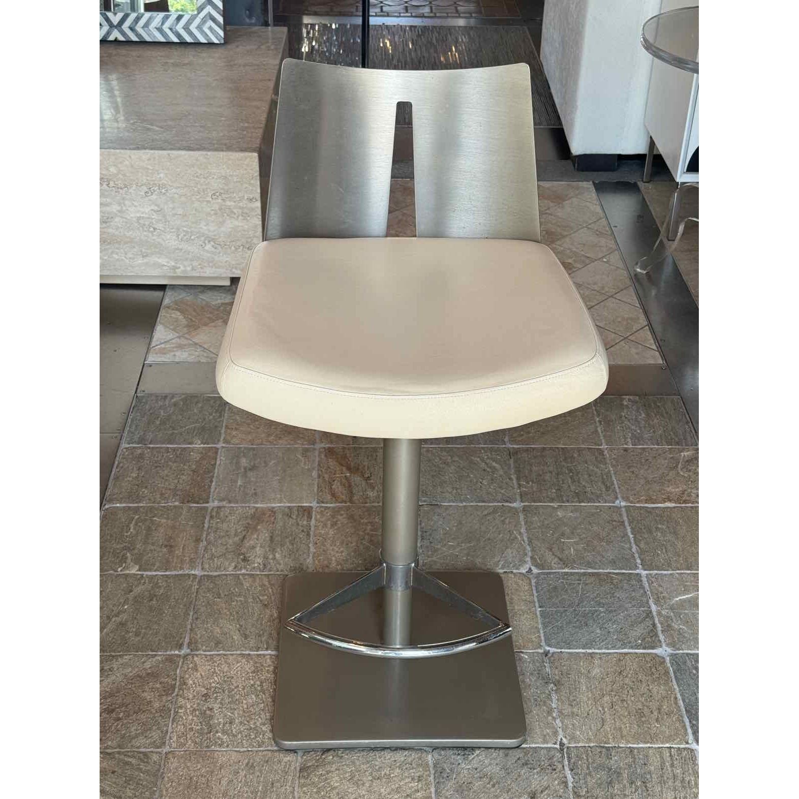 SET of 4 Gray Powder-Coated Steel Swivel Stools w/ Leather Seats - AS IS