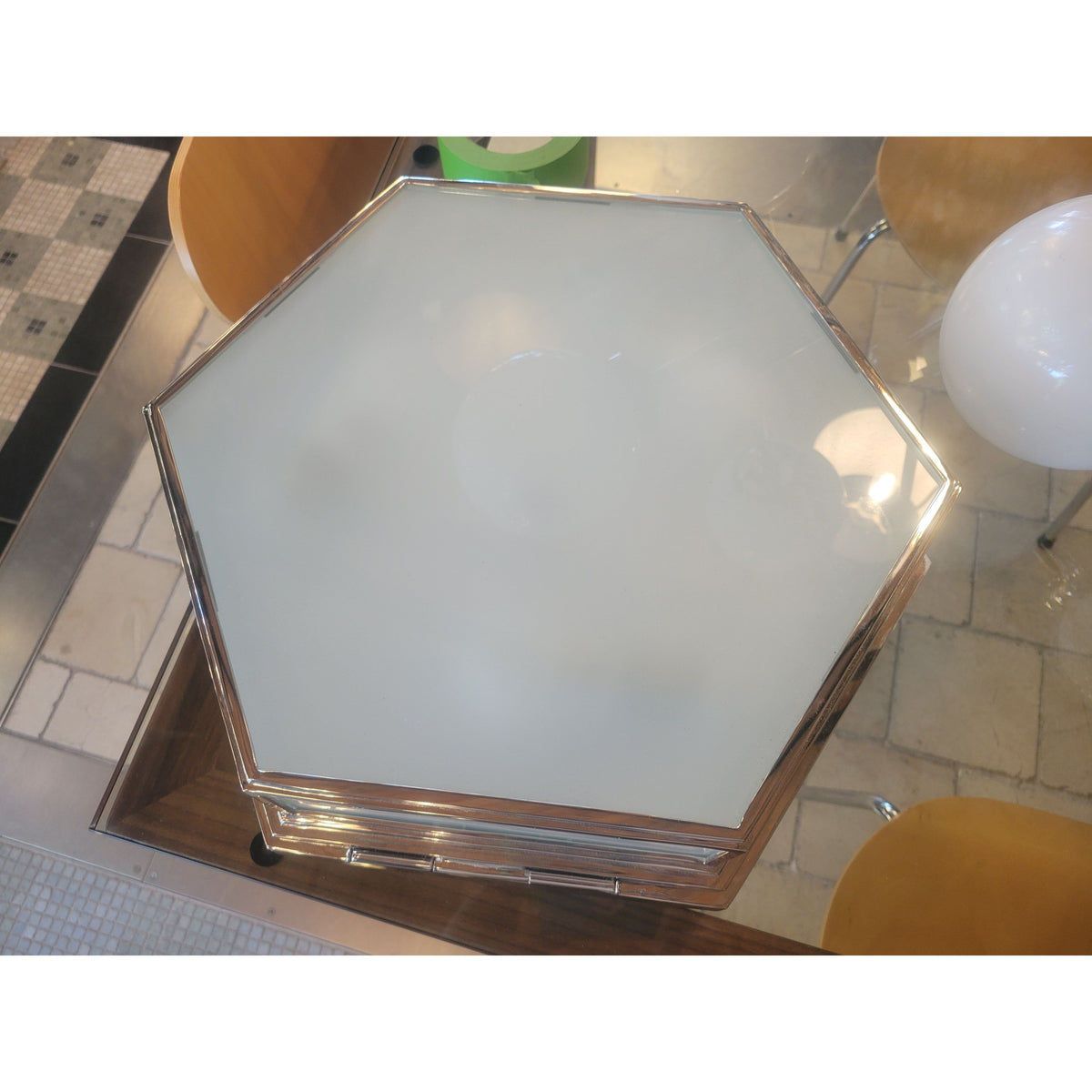 'Barton' Nickel & Milk Glass Flush Mount by RH - AS IS