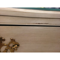 Antique 4-Drawer Platinum Painted Rococo Commode w/ Mirror Glass Top (As Is)