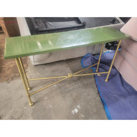 Custom KRB Brass Console Table w/ Green Lacquer Top by Lacquer Co. (AS IS)