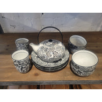 12-Pc Black & White Porcelain Tea Set