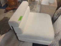 White Boucle Lounge Chair w/ Wood Back (AS IS)
