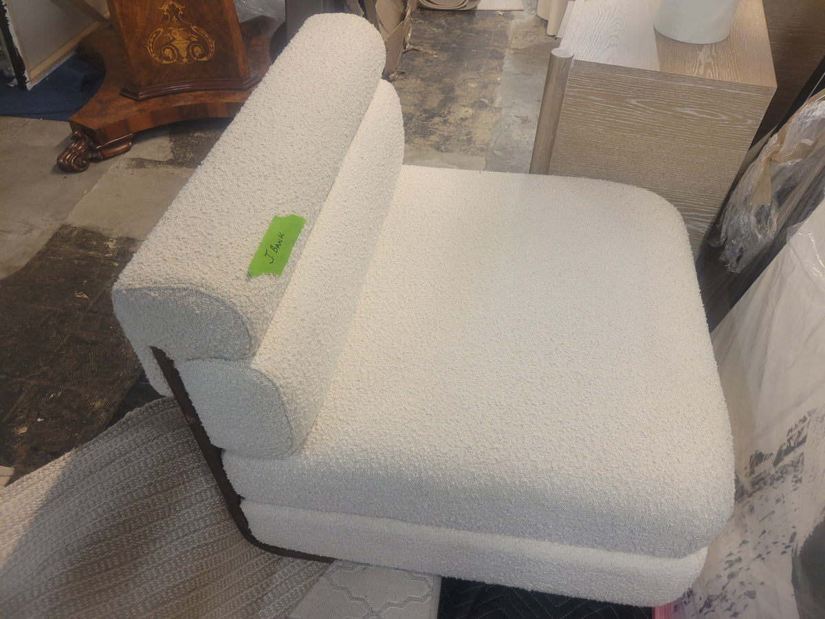 White Boucle Lounge Chair w/ Wood Back (AS IS)