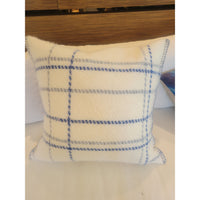 Blue Lines Over White Square Pillow w/ Down Insert