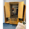 1970s 3-Pc Burlwood Bar Cabinet w/ Lighting & Glass Shelves - AS IS