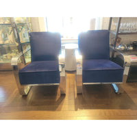 PAIR of Custom Blue Velvet & Chrome Club Chairs by Artistic Frame
