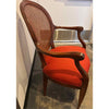 Vintage Bergere Style Armchair w/ Rust Colored Upholstered Seat and Caned Back