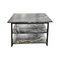 Custom Striated Marble Three-Tiered Console w/ Iron Frame