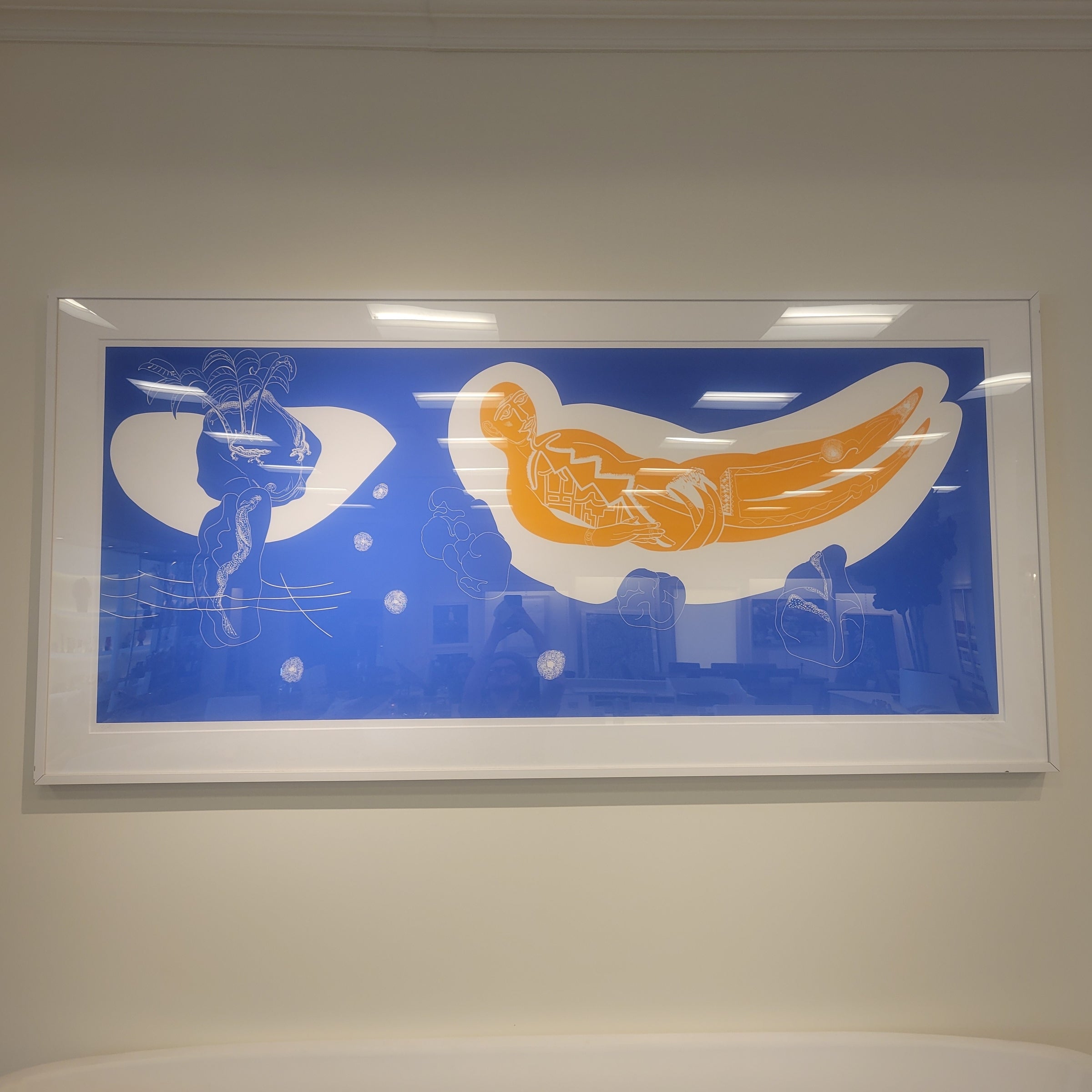 Jared Fitzgerald Linoleum Print - Blue/Orange Afloat Motif