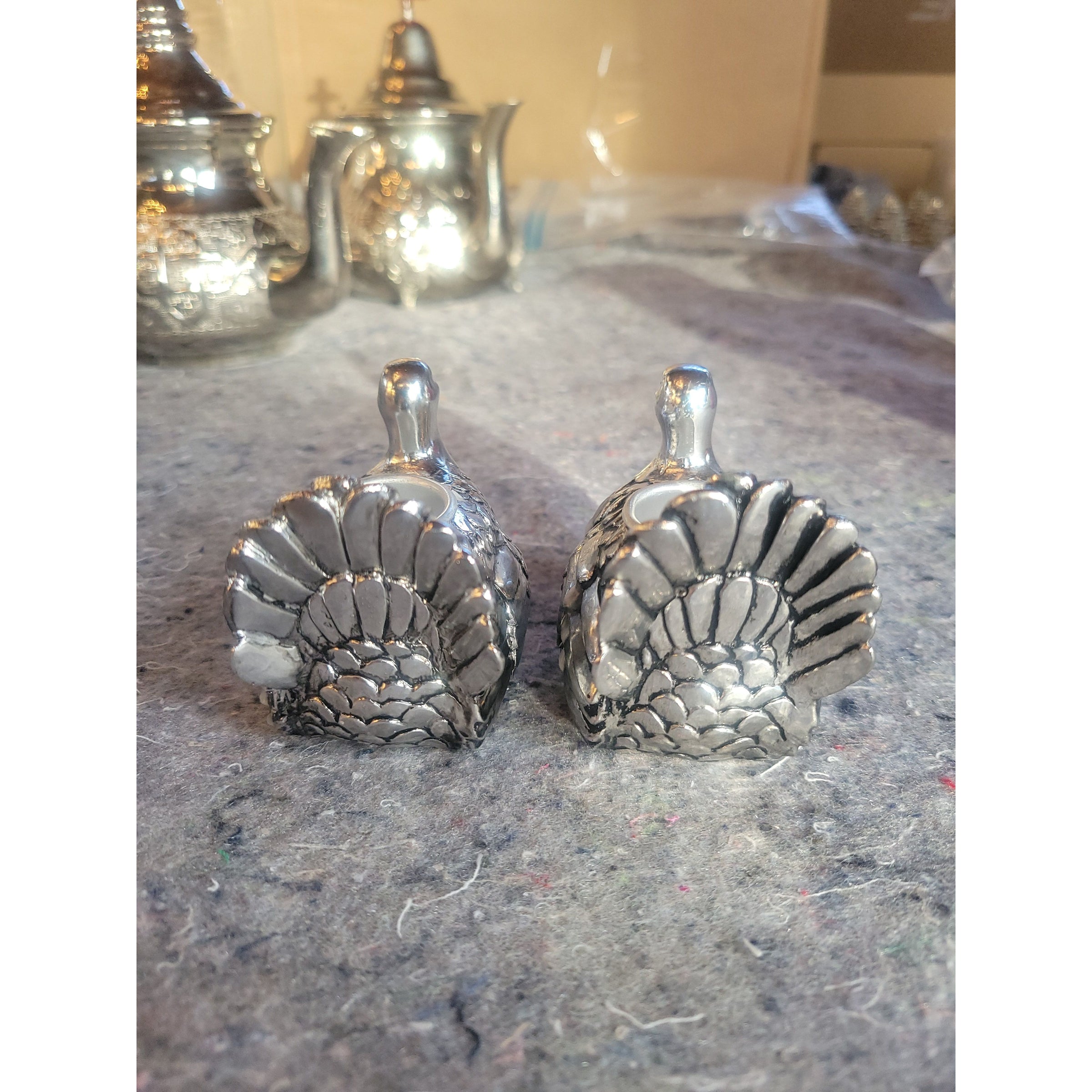 Pair of Aluminum Turkey Candle Holders