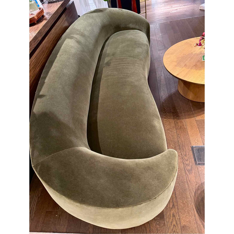 9-ft Curved Olive Velvet Sofa w/ Ash Base - AS IS