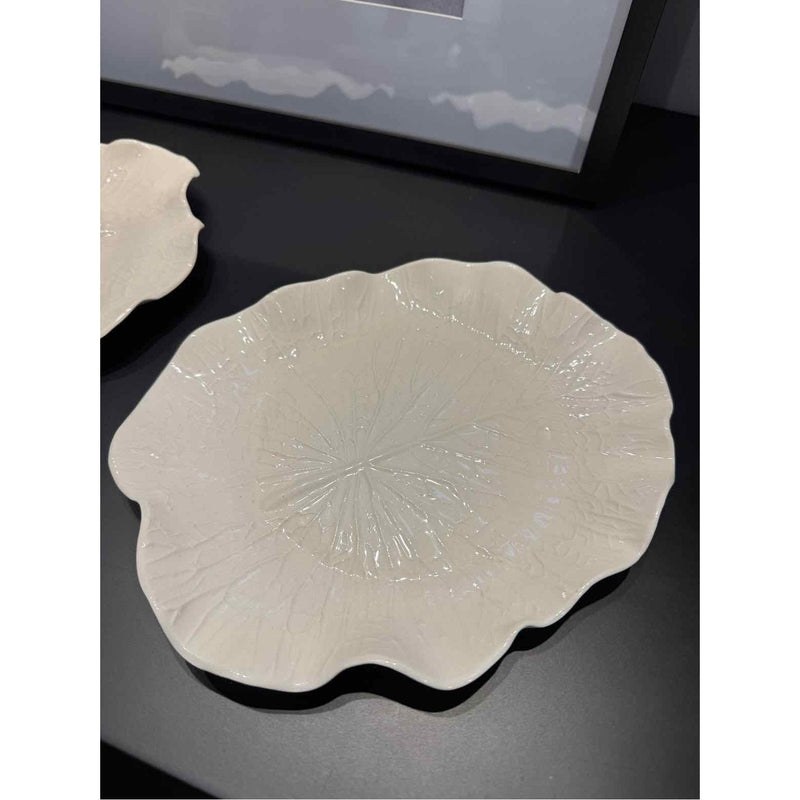 Pair of Cream Porcelain Leaf Dishes by Musterseed 'Moonshine'