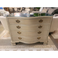 Antique 4-Drawer Platinum Painted Rococo Commode w/ Mirror Glass Top (As Is)