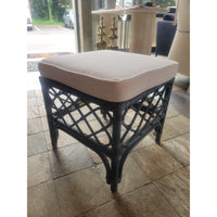 Blue Gray Lattice Rattan Avalon Cube Stool w/ White Cushion by S&L