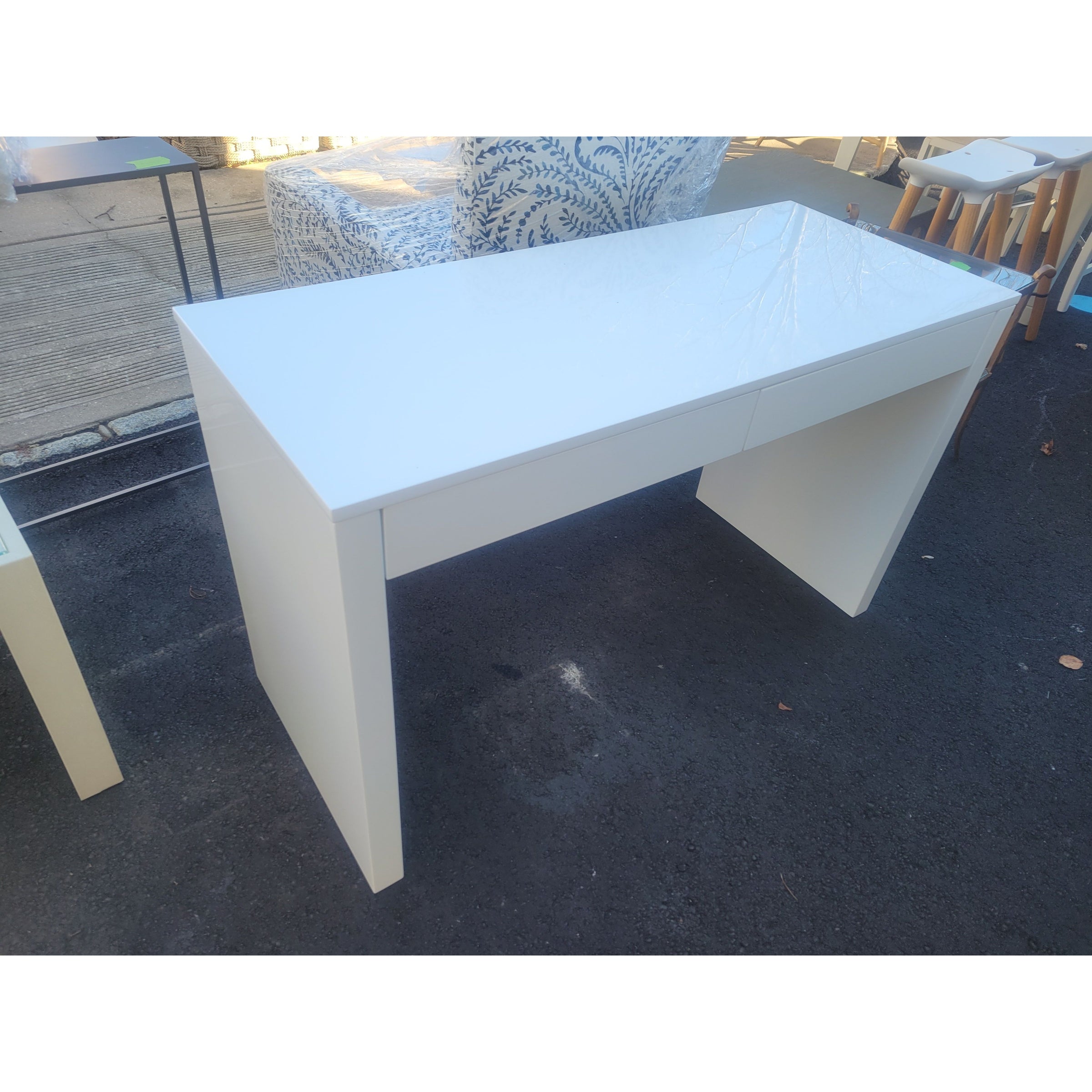 4-ft White Lacquer Runway Desk w/ 2 Drawers