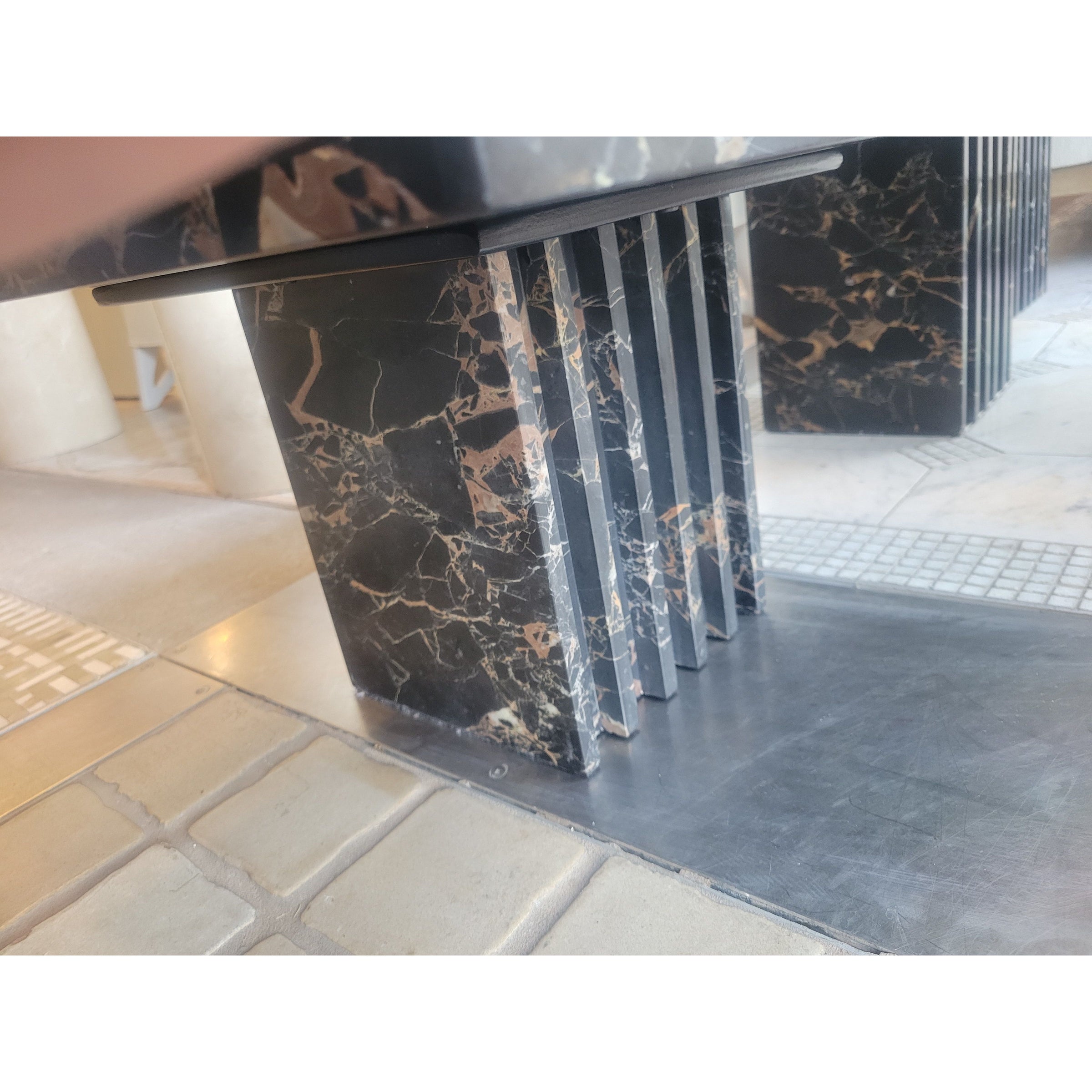 SET of 3 Fluted Black Marble Nesting Tables (AS IS)