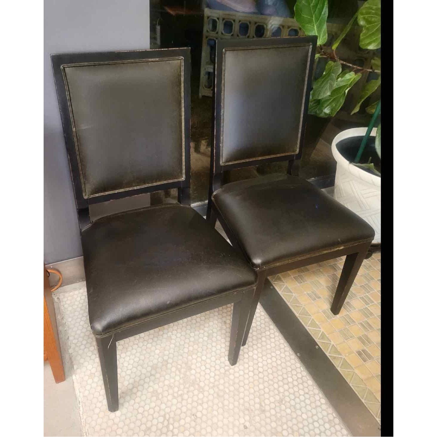 Pair of Black Wood Cushioned Dining Chairs