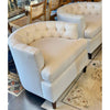 PAIR of Custom Beige Tufted Club Chairs w/ Dark Wood Legs