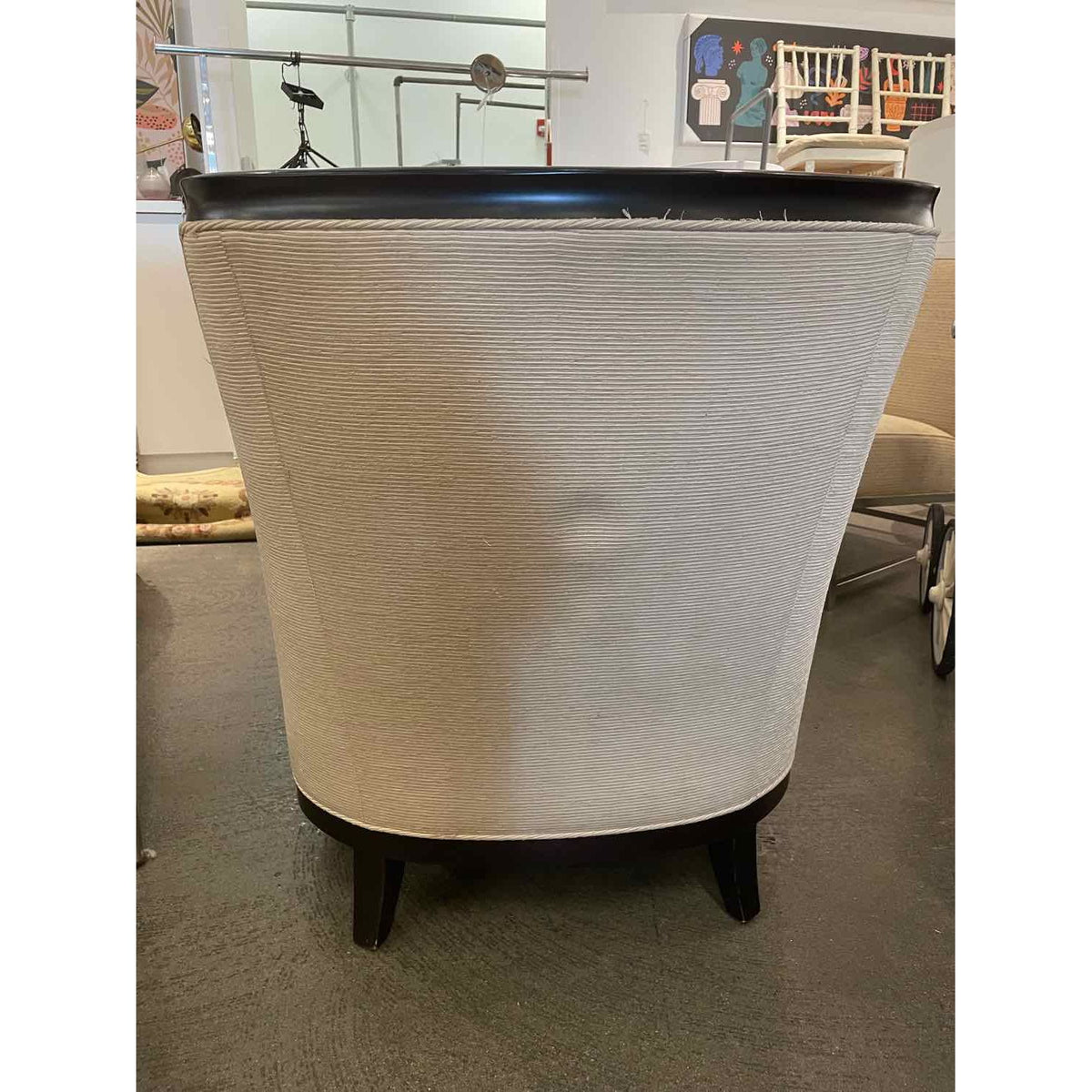 Beige Upholstered Salon Lounge Chair on Walnut Base by Baker (AS IS)