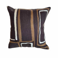 Brown Linen Embroidered Square Pillow by Judy Ross Textiles