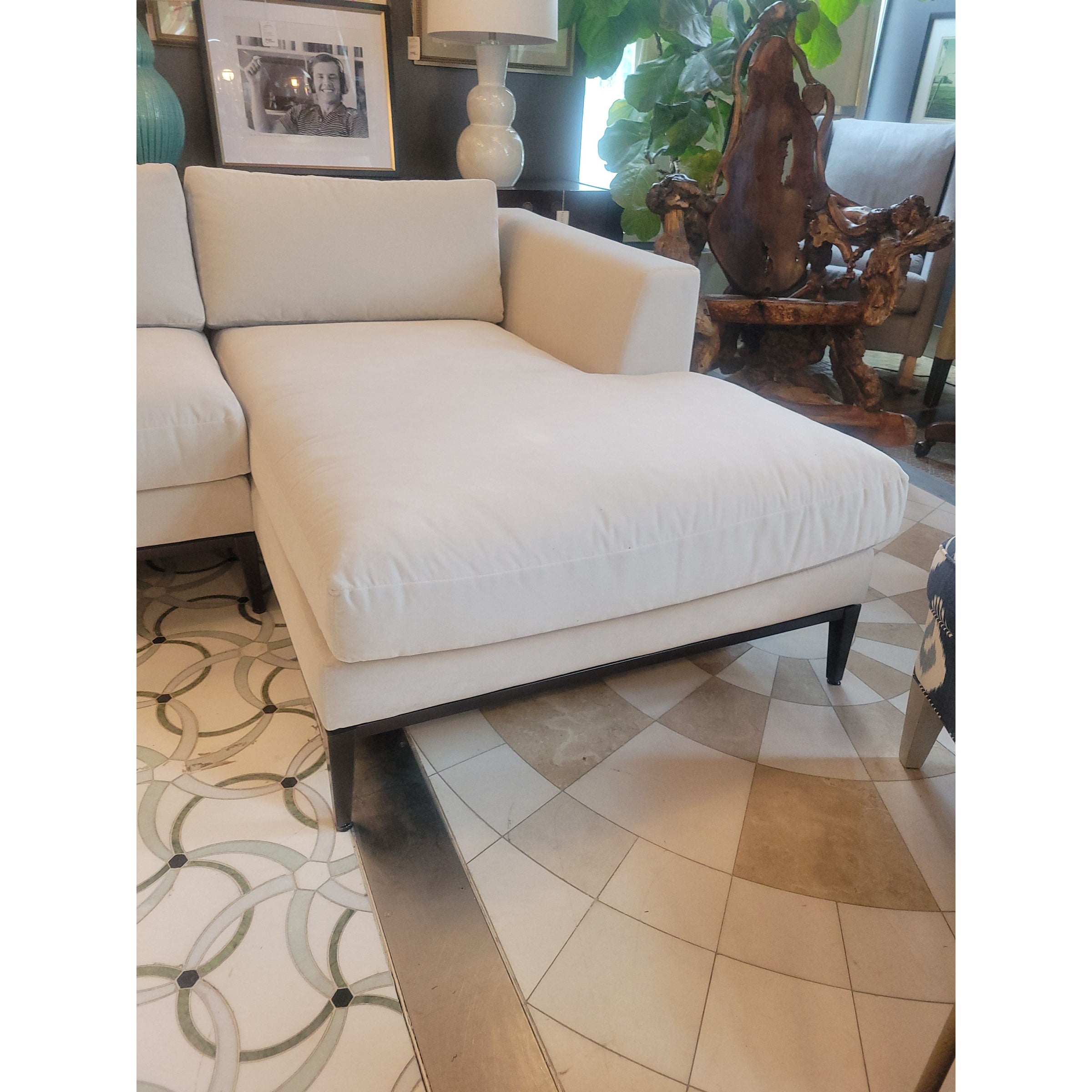 Italia Taper Arm Perf. Velvet Chaise Sofa on Burnished Bronze Base by RH