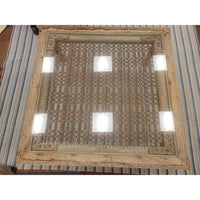 Vintage Indian Window Grate Metal & Wood Coffee Table w/ Glass Top (AS IS)