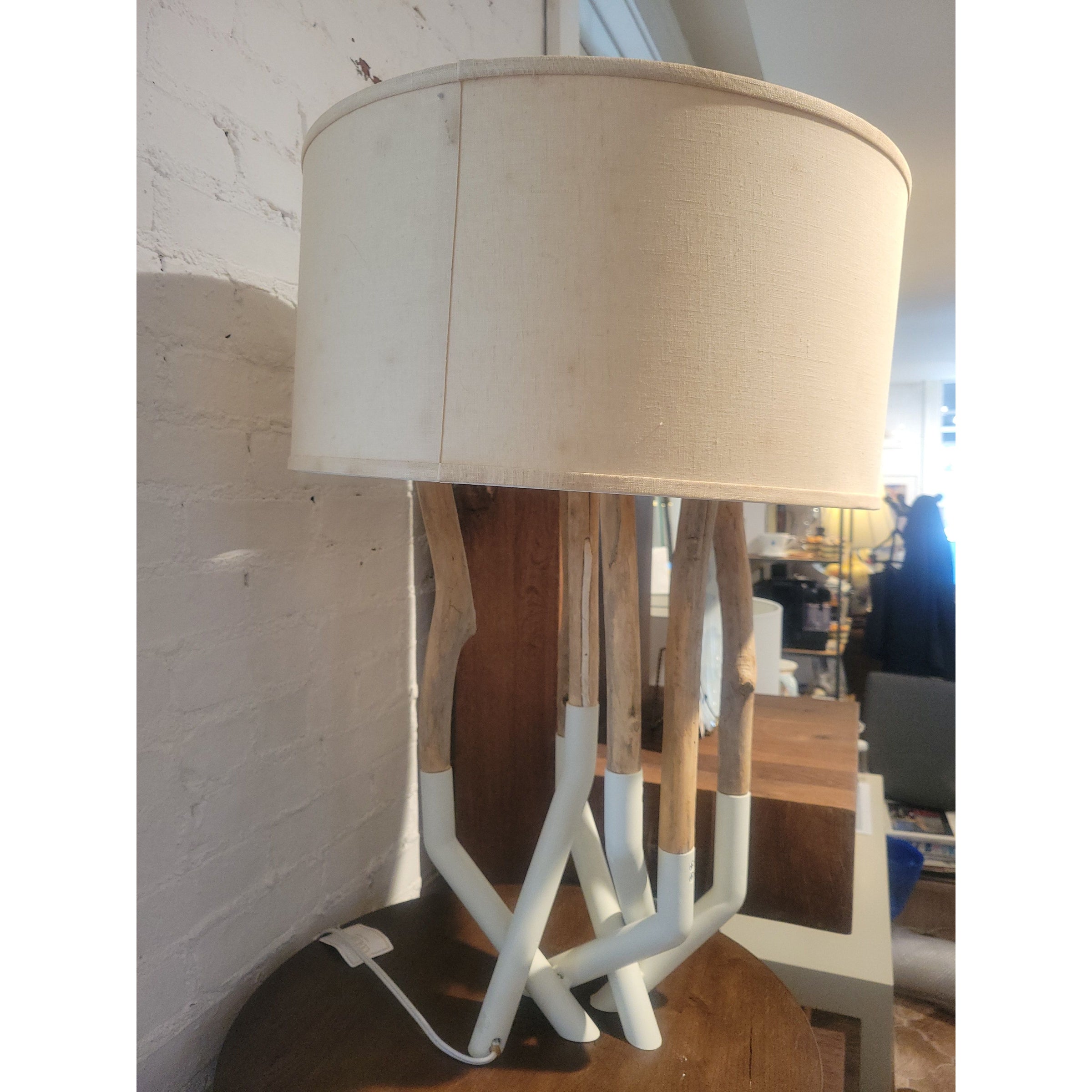 White Painted Driftwood Table Lamp w/ Shade (AS IS)