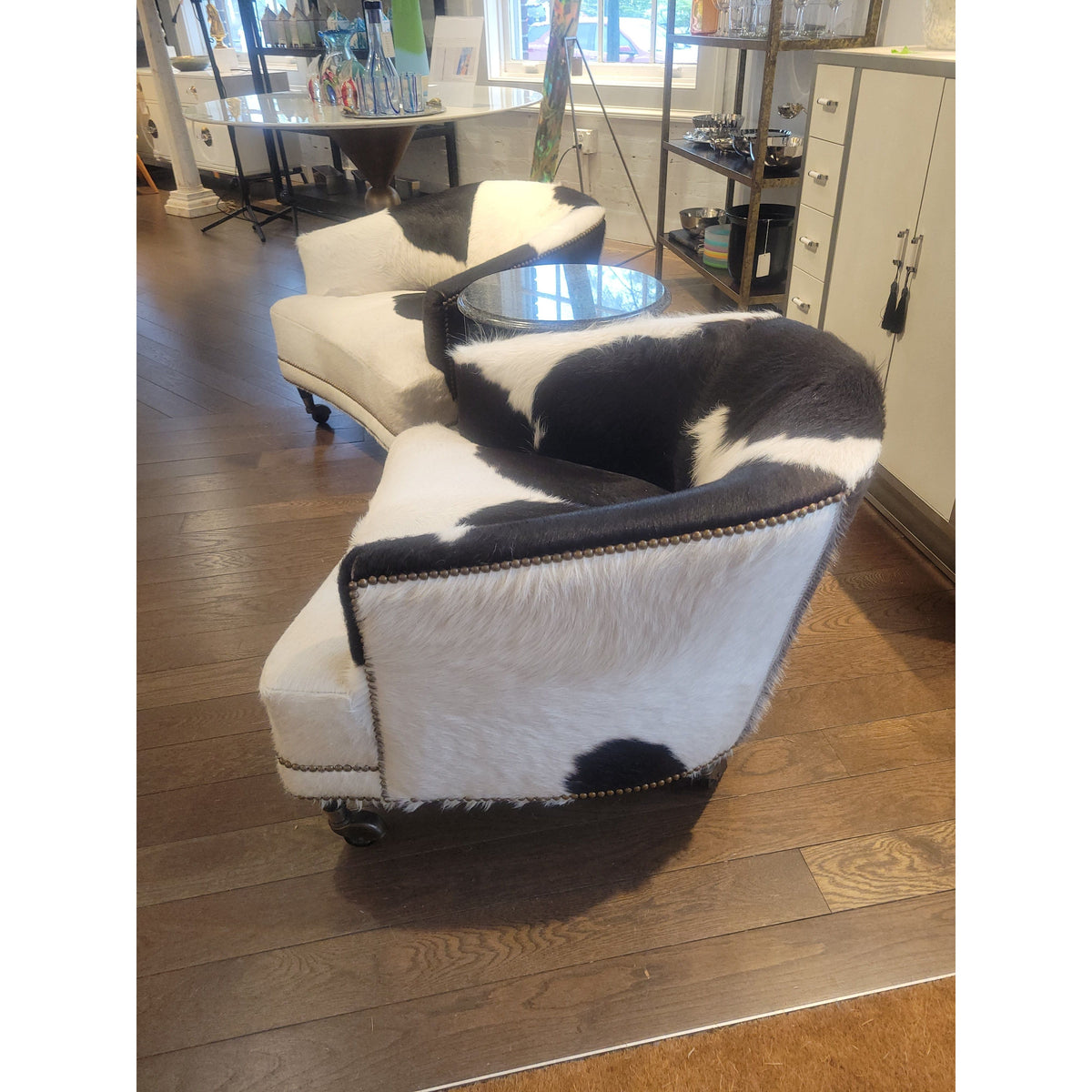 PAIR of Mid-Century Cowhide Club Chairs w/ Brass Nailheads