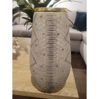 White Faux Snakeskin Textured Poly Stone & Gold Vase