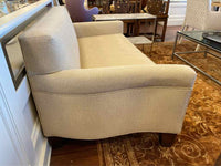 Custom Tan Chenille 2-Seat Sofa w/ Dark Wood Legs