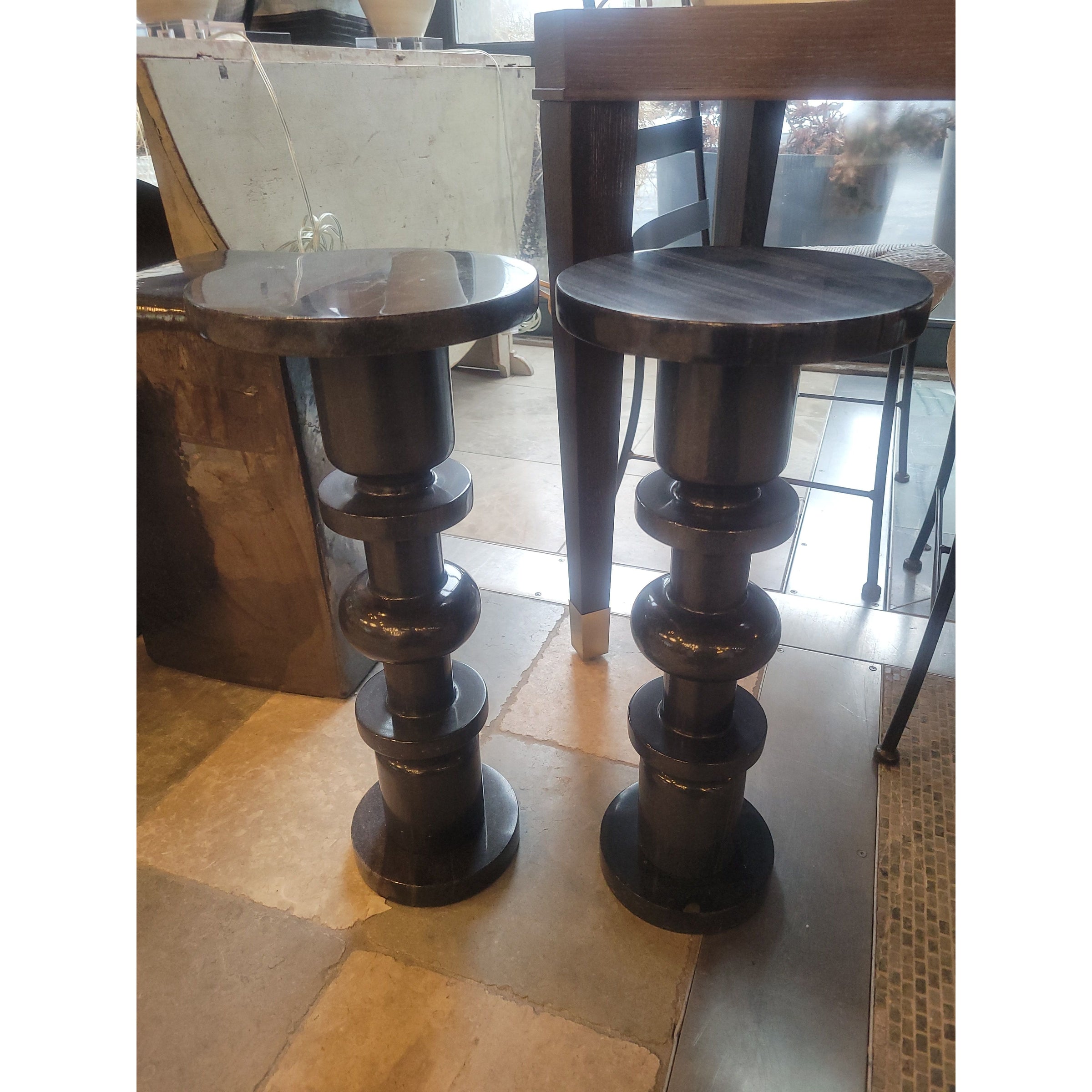 PAIR of 'Sasha' Black Marble Drink Tables by Currey & Co.