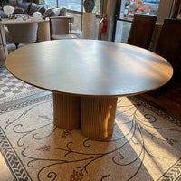 5-ft Round Oak Dining Table w/ Fluted Base