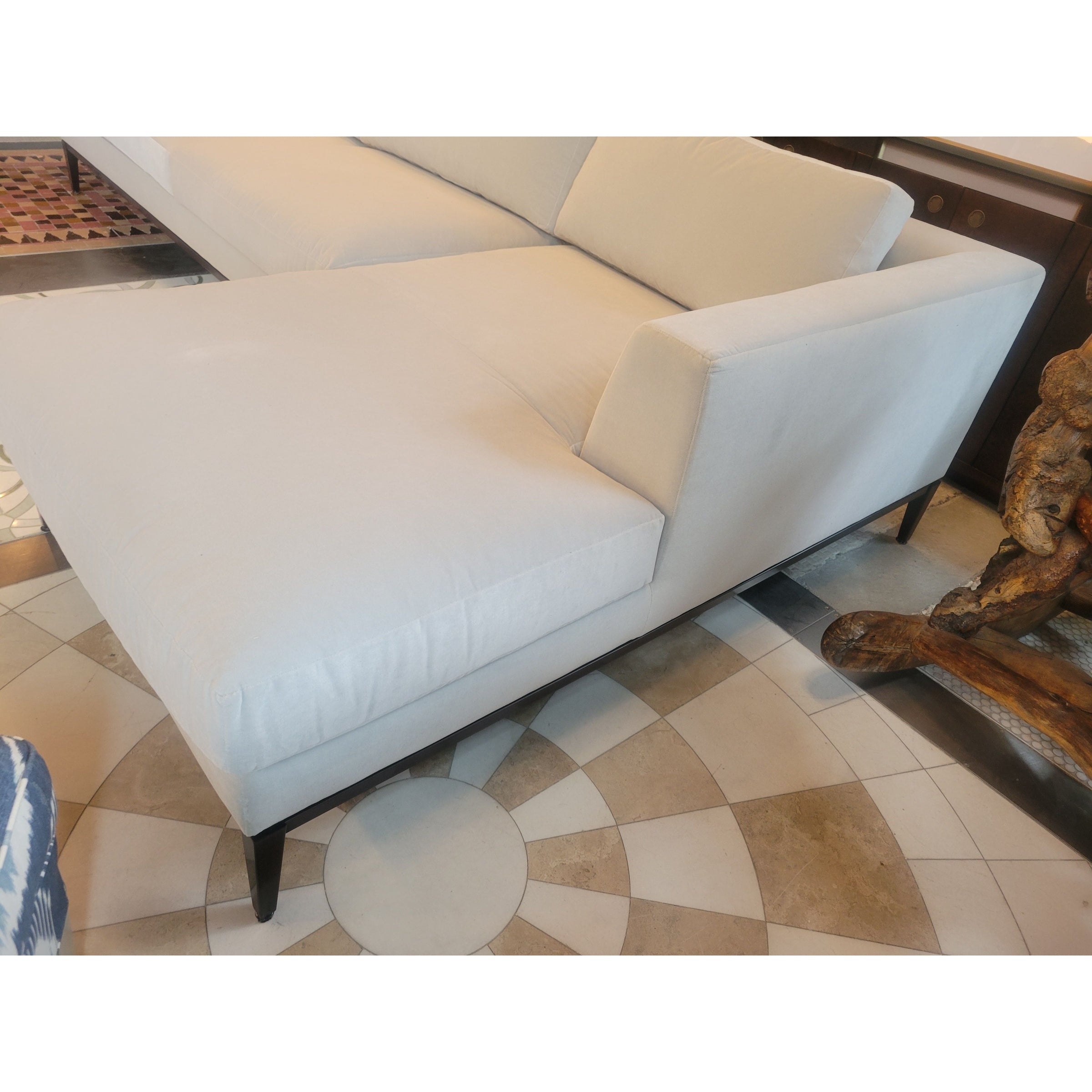 Italia Taper Arm Perf. Velvet Chaise Sofa on Burnished Bronze Base by RH