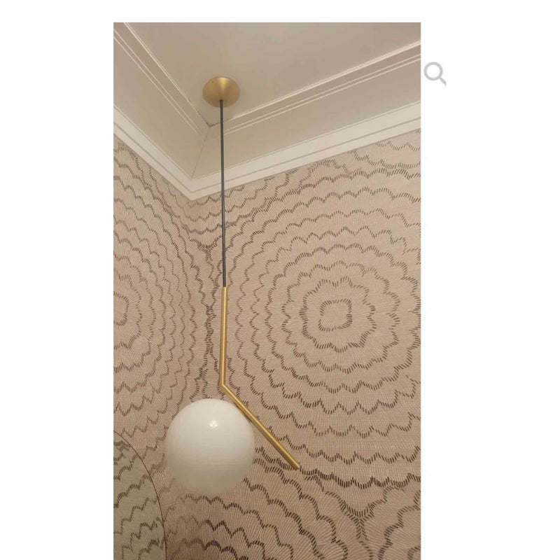 Milk Glass Ball on Brass Arm Pendant