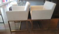 SET of 6 Emery Linen Track Arm Chairs on Brass Bases by RH (AS IS)
