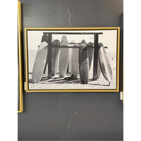 B&W Beach Surfboards Photograph on Canvas in Floating Wood Frame